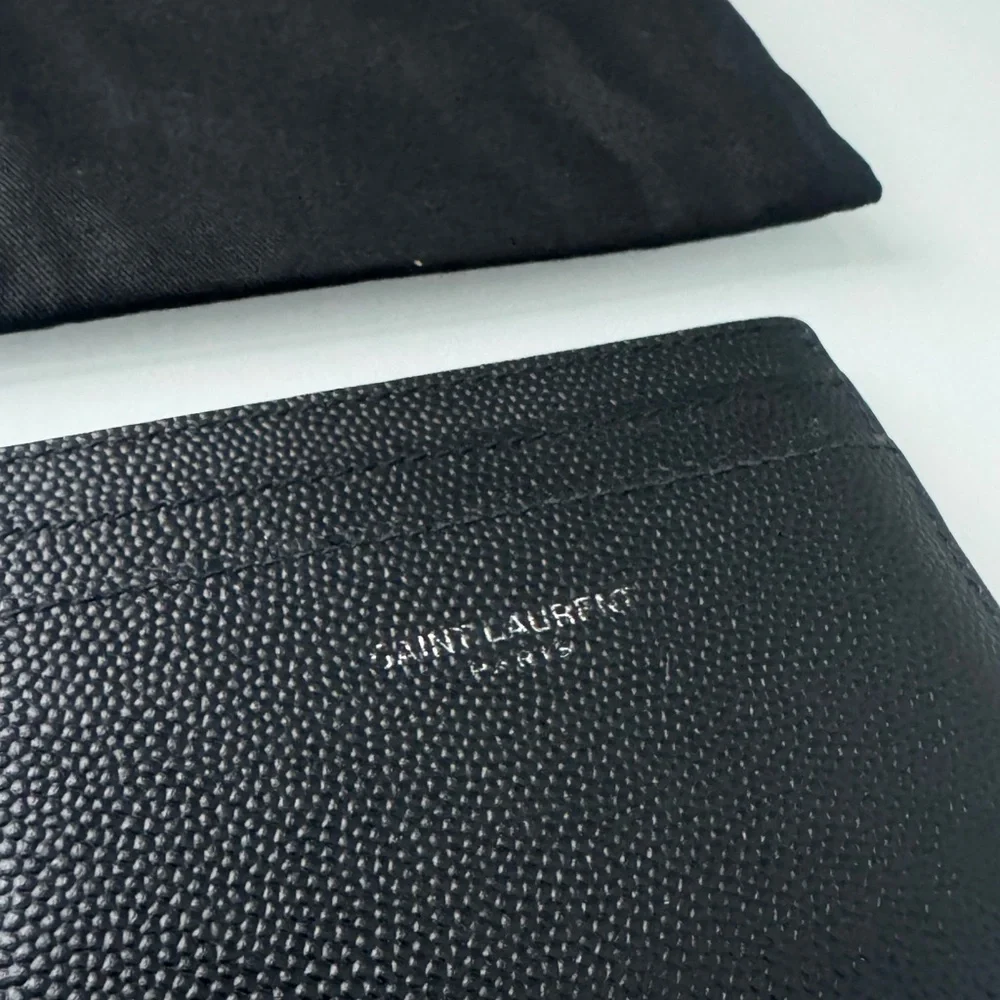 Leather Saint Laurent Black Caviar Calfskin Card Case YSL Box & Dustbag